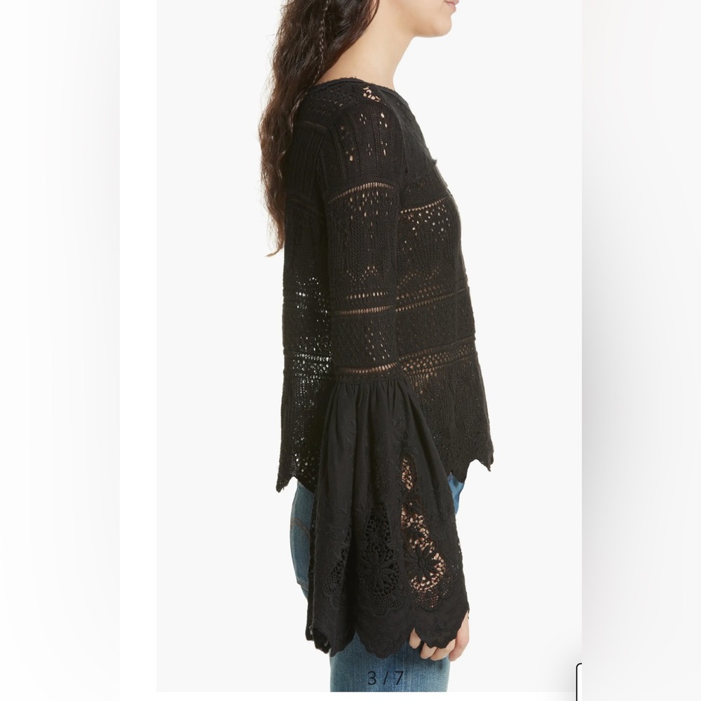 Free People Once Upon a Time Black Lace Bell Sleeve Top NWOT Size S - Picture 2 of 7